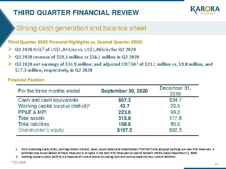 THIRD QUARTER FINANCIAL REVIEW Strong cash generation and balance sheet Third Quarter 2020 Financial