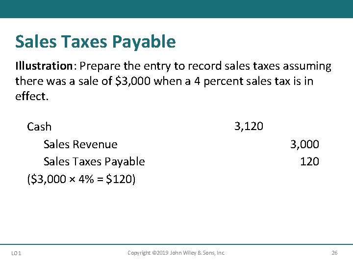 Sales Taxes Payable Illustration: Prepare the entry to record sales taxes assuming there was Sales Taxes Payable Illustration: Prepare the entry to record sales taxes assuming there was