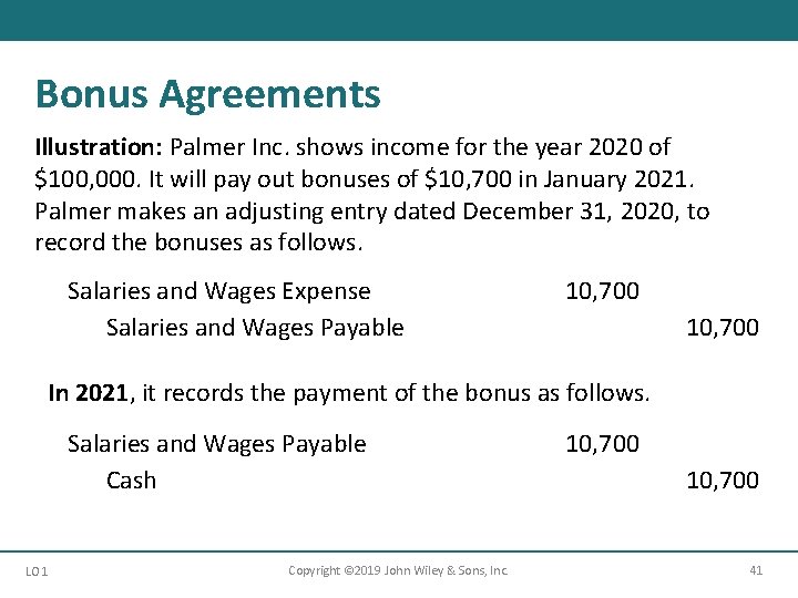 Bonus Agreements Illustration: Palmer Inc. shows income for the year 2020 of $100, 000.