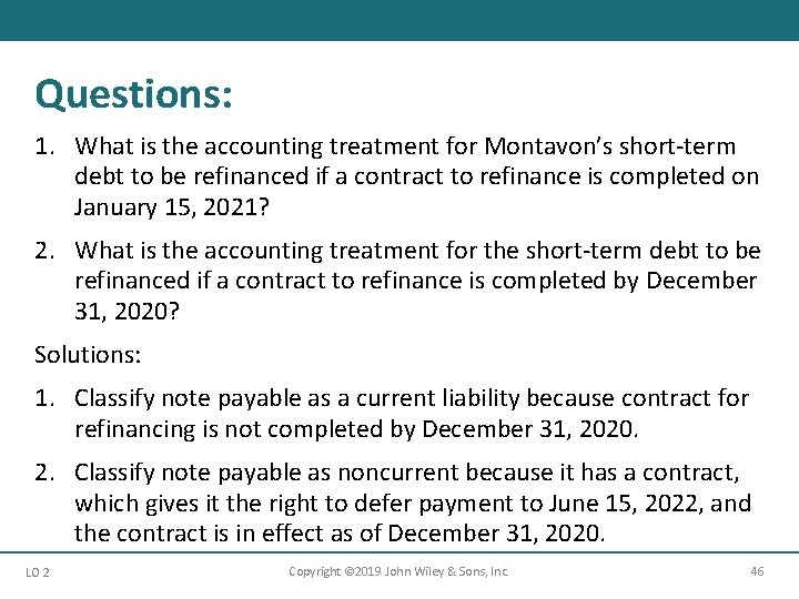 Questions: 1. What is the accounting treatment for Montavon’s short-term debt to be refinanced