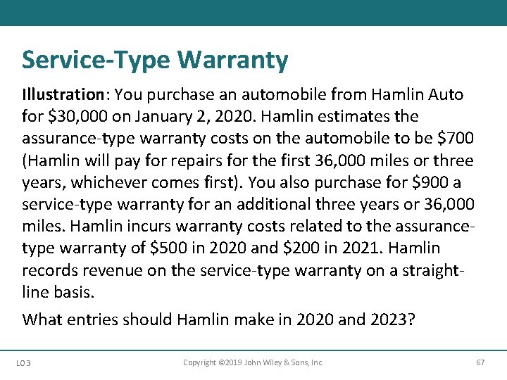 Service-Type Warranty Illustration: You purchase an automobile from Hamlin Auto for $30, 000 on