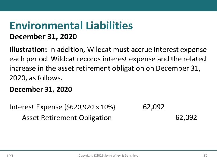 Environmental Liabilities December 31, 2020 Illustration: In addition, Wildcat must accrue interest expense each