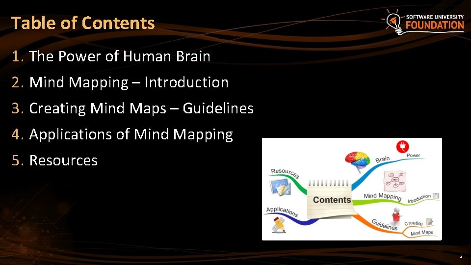Table of Contents 1. The Power of Human Brain 2. Mind Mapping – Introduction