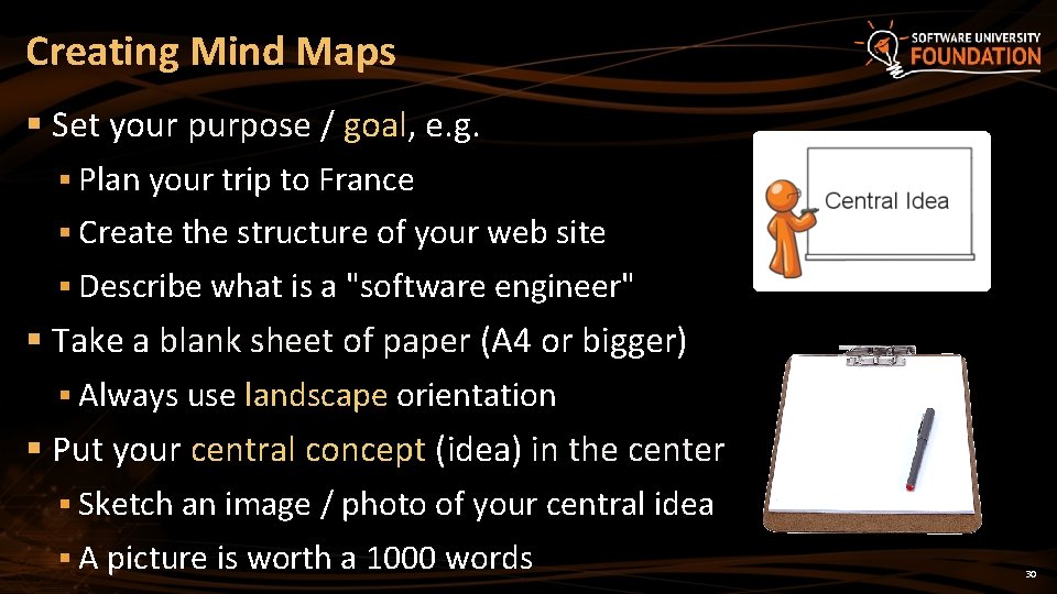 Creating Mind Maps § Set your purpose / goal, e. g. § Plan your