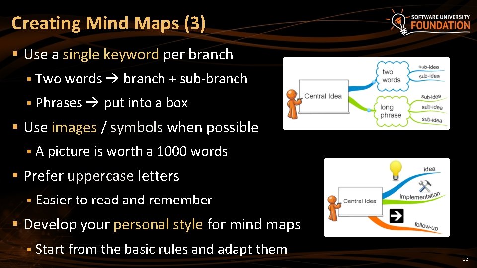 Creating Mind Maps (3) § Use a single keyword per branch § Two words