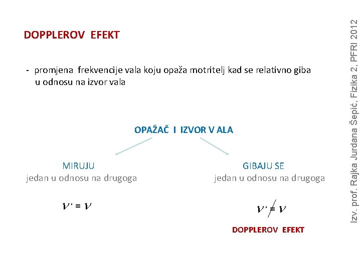 - promjena frekvencije vala koju opaža motritelj kad se relativno giba u odnosu na