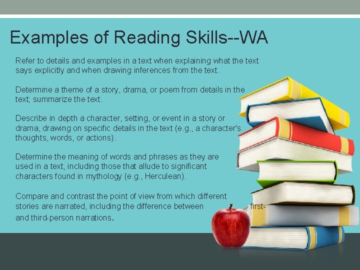 Examples of Reading Skills--WA Refer to details and examples in a text when explaining
