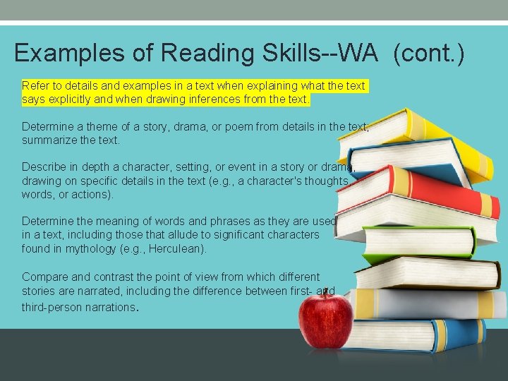 Examples of Reading Skills--WA (cont. ) Refer to details and examples in a text