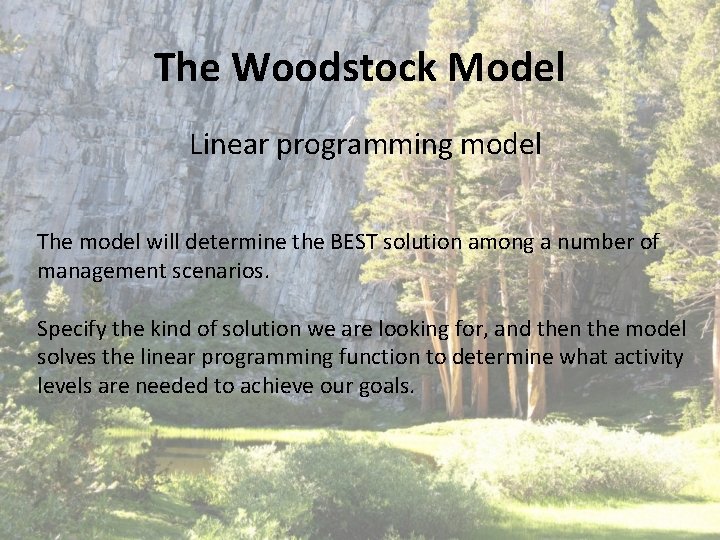 The Woodstock Model Linear programming model The model will determine the BEST solution among The Woodstock Model Linear programming model The model will determine the BEST solution among