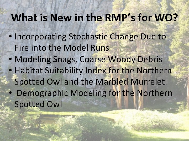 What is New in the RMP’s for WO? • Incorporating Stochastic Change Due to What is New in the RMP’s for WO? • Incorporating Stochastic Change Due to