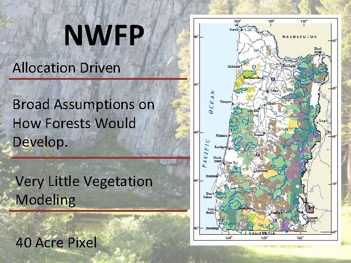 NWFP Allocation Driven Broad Assumptions on How Forests Would Develop. Very Little Vegetation Modeling NWFP Allocation Driven Broad Assumptions on How Forests Would Develop. Very Little Vegetation Modeling