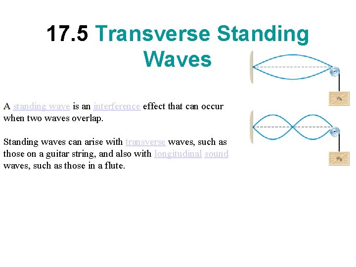 17. 5 Transverse Standing Waves A standing wave is an interference effect that can
