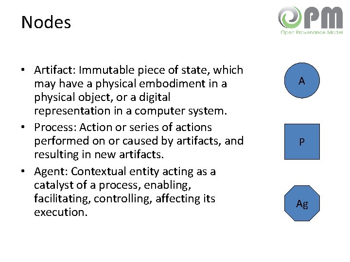 Nodes • Artifact: Immutable piece of state, which may have a physical embodiment in