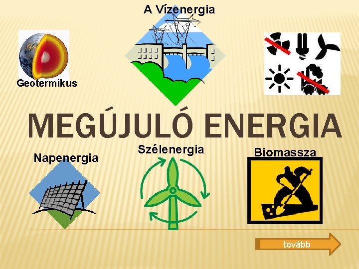 A Vízenergia Geotermikus MEGÚJULÓ ENERGIA Napenergia Szélenergia Biomassza tovább 