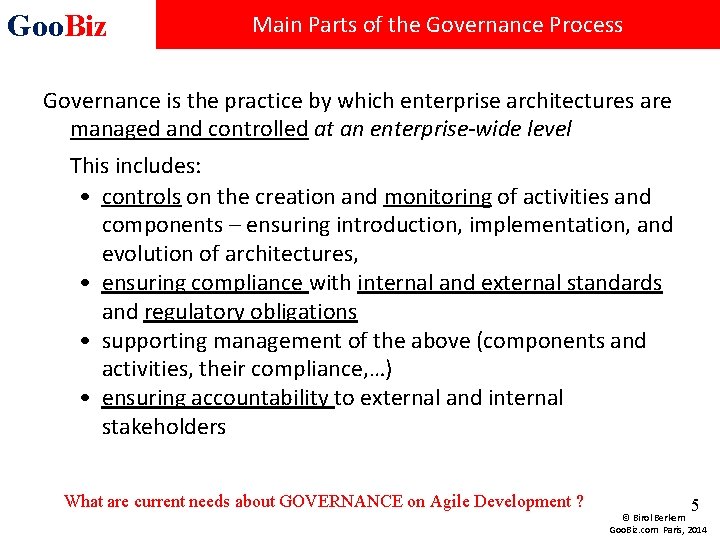 Goo. Biz Main Parts of the Governance Process Governance is the practice by which