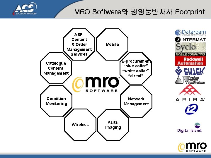 MRO Software와 경영동반자사 Footprint ASP Content & Order Management Services Mobile Catalogue Content Management