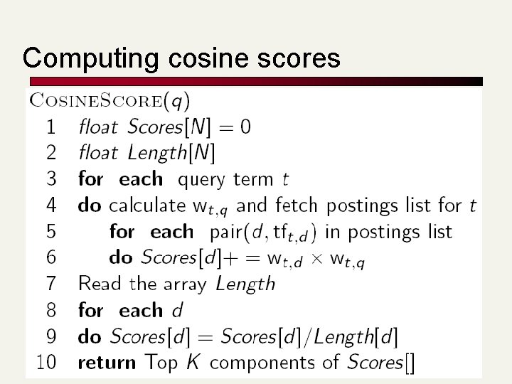 Computing cosine scores 