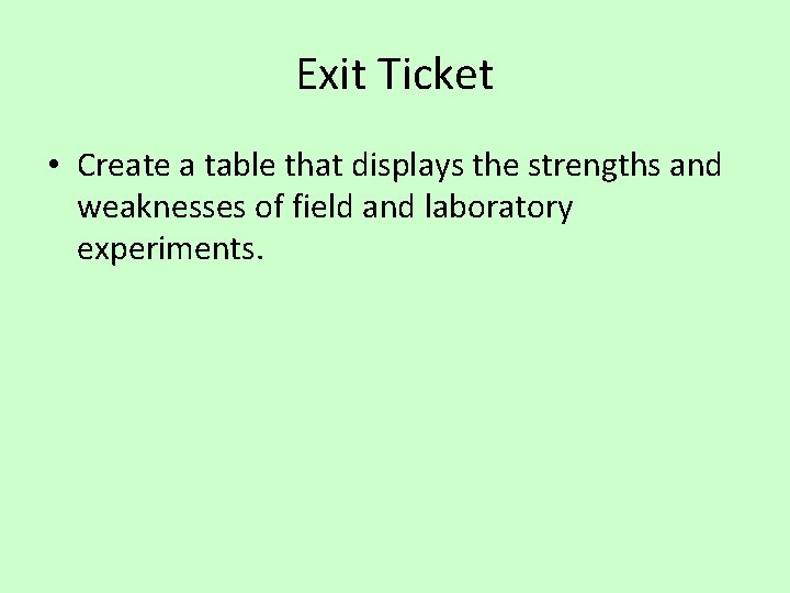 Exit Ticket • Create a table that displays the strengths and weaknesses of field