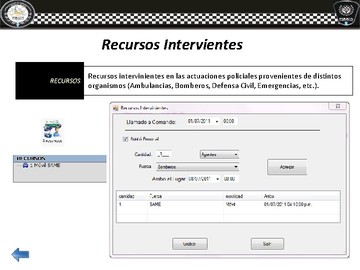 Recursos Intervientes RECURSOS Recursos intervinientes en las actuaciones policiales provenientes de distintos organismos (Ambulancias, Recursos Intervientes RECURSOS Recursos intervinientes en las actuaciones policiales provenientes de distintos organismos (Ambulancias,