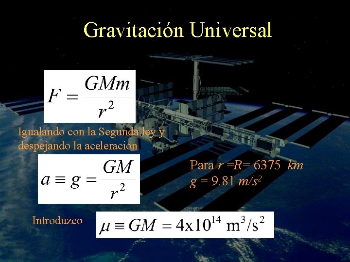 Gravitación Universal Igualando con la Segunda ley y despejando la aceleración Para r =R=