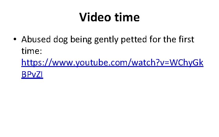 Video time • Abused dog being gently petted for the first time: https: //www.