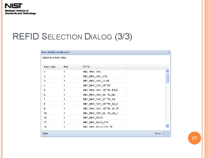 REFID SELECTION DIALOG (3/3) 27 