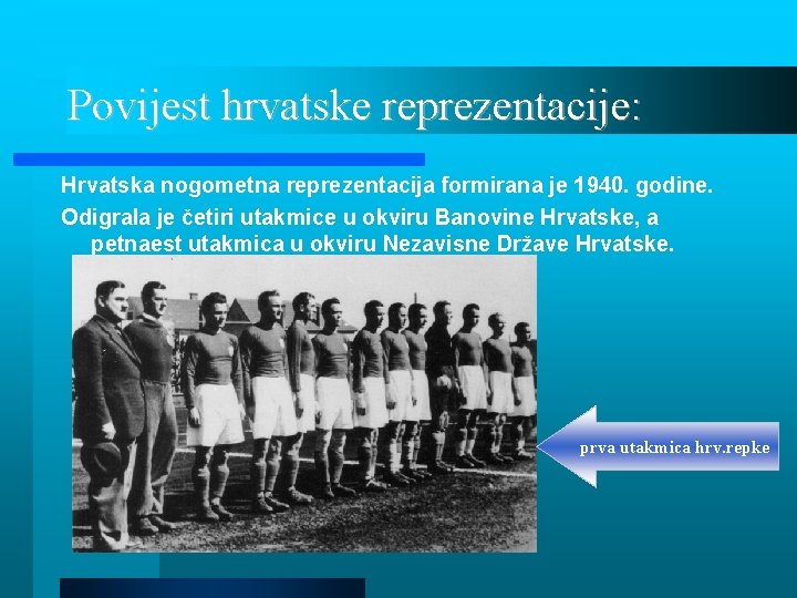 Povijest hrvatske reprezentacije: Hrvatska nogometna reprezentacija formirana je 1940. godine. Odigrala je četiri utakmice