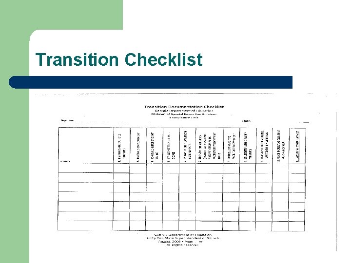 Transition Checklist 