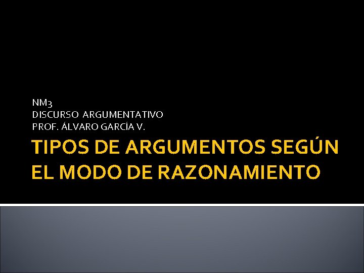 NM 3 DISCURSO ARGUMENTATIVO PROF. ÁLVARO GARCÍA V. TIPOS DE ARGUMENTOS SEGÚN EL MODO NM 3 DISCURSO ARGUMENTATIVO PROF. ÁLVARO GARCÍA V. TIPOS DE ARGUMENTOS SEGÚN EL MODO