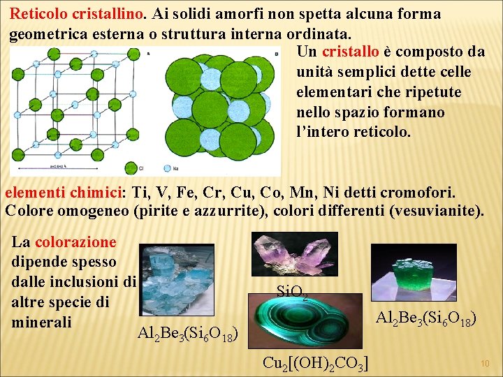 Reticolo cristallino. Ai solidi amorfi non spetta alcuna forma geometrica esterna o struttura interna