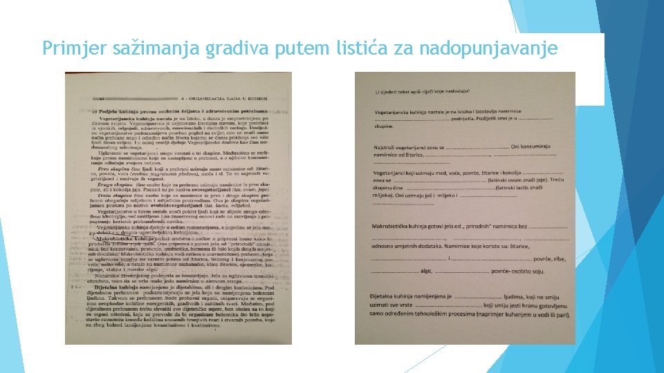 Primjer sažimanja gradiva putem listića za nadopunjavanje 