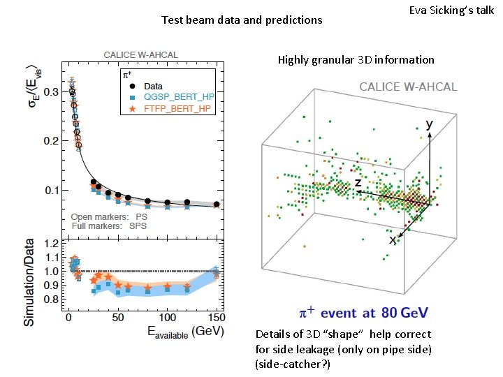 Test beam data and predictions Eva Sicking’s talk Highly granular 3 D information Details