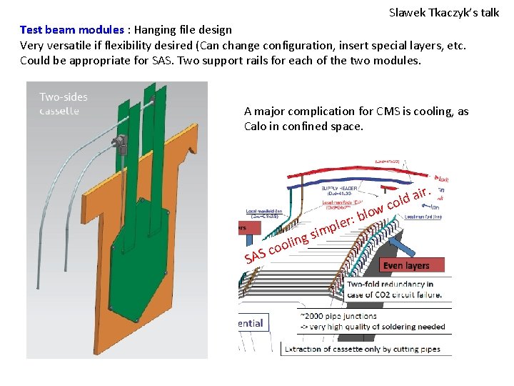 Slawek Tkaczyk’s talk Test beam modules : Hanging file design Very versatile if flexibility
