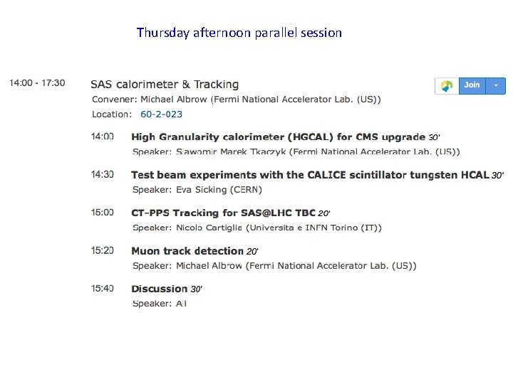 Thursday afternoon parallel session 