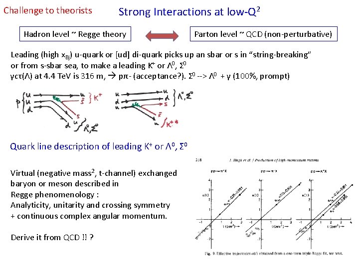 Challenge to theorists Strong Interactions at low-Q 2 Hadron level ~ Regge theory Parton
