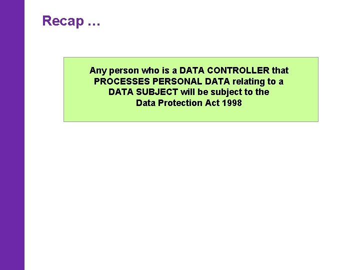 Recap … Any person who is a DATA CONTROLLER that PROCESSES PERSONAL DATA relating