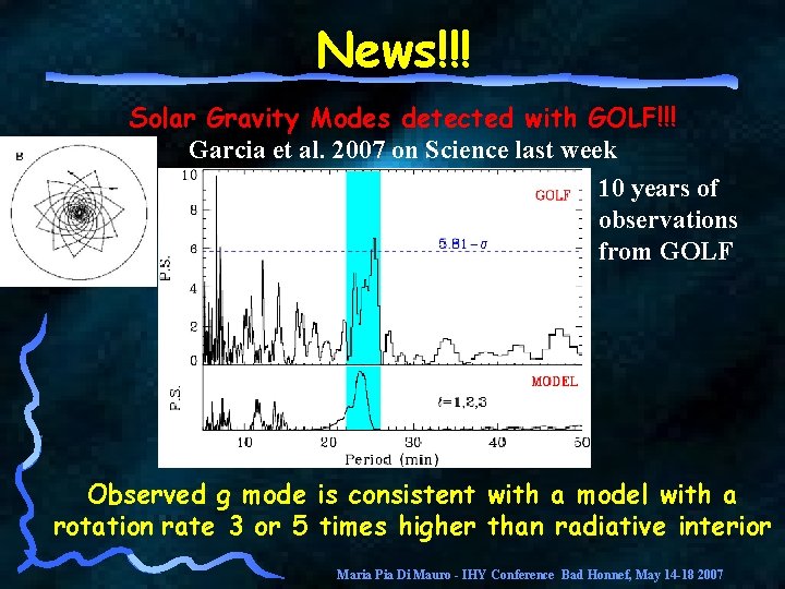 News!!! Solar Gravity Modes detected with GOLF!!! Garcia et al. 2007 on Science last