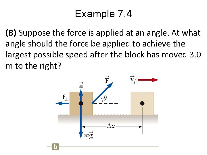 Example 7. 4 (B) Suppose the force is applied at an angle. At what