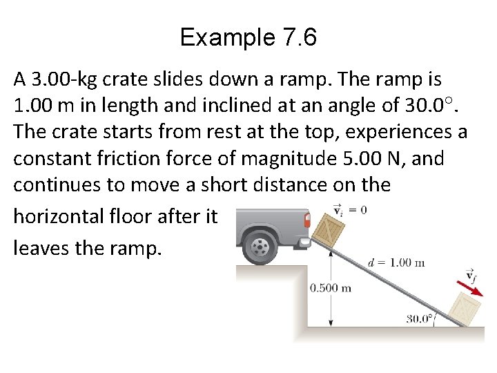 Example 7. 6 A 3. 00 -kg crate slides down a ramp. The ramp