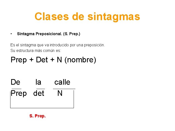 Clases de sintagmas • Sintagma Preposicional. (S. Prep. ) Es el sintagma que va
