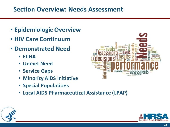 Section Overview: Needs Assessment • Epidemiologic Overview • HIV Care Continuum • Demonstrated Need