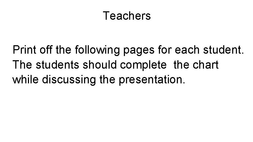 Teachers Print off the following pages for each student. The students should complete the