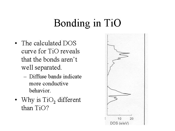 Bonding in Ti. O • The calculated DOS curve for Ti. O reveals that