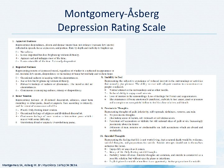 Montgomery-Åsberg Depression Rating Scale Montgomery SA, Asberg M. Br J Psychiatry. 1979; 134: 382
