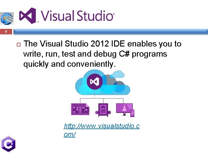 9 The Visual Studio 2012 IDE enables you to write, run, test and debug