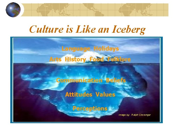 Culture is Like an Iceberg Language Holidays Arts History Food Folklore Communication Beliefs Attitudes Culture is Like an Iceberg Language Holidays Arts History Food Folklore Communication Beliefs Attitudes