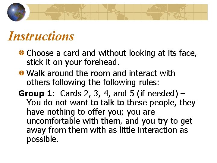 Instructions Choose a card and without looking at its face, stick it on your Instructions Choose a card and without looking at its face, stick it on your
