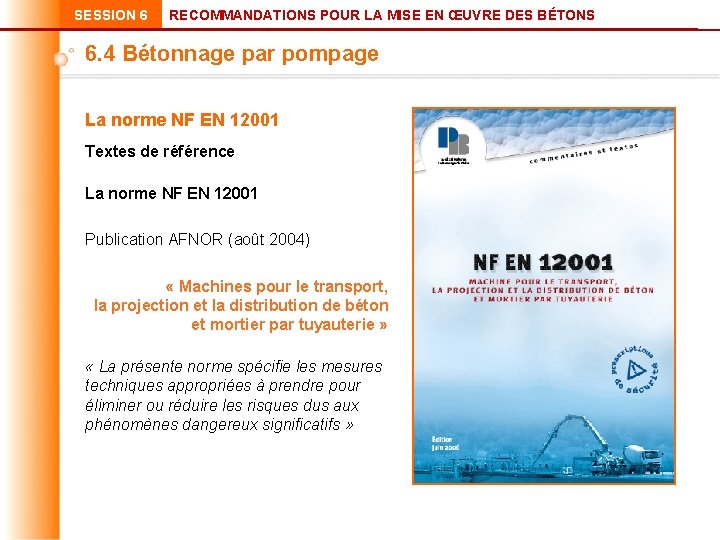 SESSION 6 RECOMMANDATIONS POUR LA MISE EN ŒUVRE DES BÉTONS 6. 4 Bétonnage par