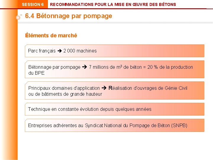 SESSION 6 RECOMMANDATIONS POUR LA MISE EN ŒUVRE DES BÉTONS 6. 4 Bétonnage par