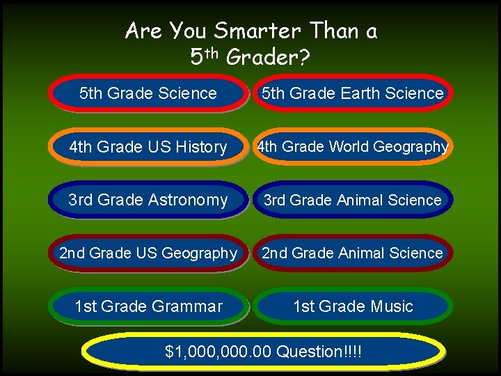 Are You Smarter Than a 5 th Grader? 5 th Grade Science 5 th Are You Smarter Than a 5 th Grader? 5 th Grade Science 5 th